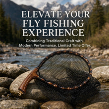 Load image into Gallery viewer, Premium Handcrafted Fly Fishing Net with Natural Bamboo Frame, Rubber Hex Mesh, Brass Lanyard Ring, Trout Stream Size