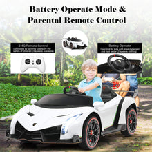 Load image into Gallery viewer, 2-Seater Ride on Car, Licensed Lamborghini Poison, 12V Battery Powered Kids Car w/ 2.4G Remote Control, 3 Speed, White