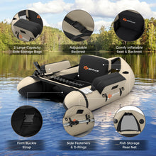 Load image into Gallery viewer, Goplus Inflatable Float Tube, Fishing Belly Boat w/Paddle, Flippers, Fish Ruler, Pump, Storage Bag, Adjustable Straps, 350LBS Load Capacity (Beige, W/Rod Holder)