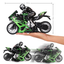 Load image into Gallery viewer, 2.4G RC Remote Control Stunt Motorcycle with Riding Figure, 1:10 Scale High Speed Cross Country 360 Degree Rotation Green)