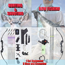 Load image into Gallery viewer, SOPOGER Bowfishing Recurve Bows Set - Archery Bow Kits Package Dual Use for Adult Hunting Practice Shooting Fish with Solid Fishing Arrows and Bowfishing Bottle Reels (Black 40Lbs)
