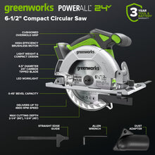 Load image into Gallery viewer, GREENWORKS 24V (5-TOOL) Combo (Drill + Impact Driver + Circular Saw + Multi-Tool + Flashlight), 4.0Ah + 2.0Ah (24,000mAh Power Bank) Batteries, (2) Cables, 65W Rapid Charger