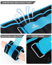 Load image into Gallery viewer, Adjustable Ankle Weights 1-10 LBS Pair with Removable Weight for Jogging, Gymnastics, Aerobics- Sky Blue
