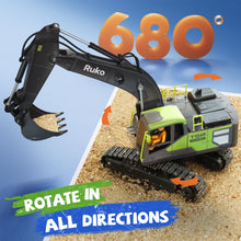 Load image into Gallery viewer, Remote Control Excavator Toys for Boys, 2.4Ghz RC Construction Vehicles with Metal Shovel & Simulated Lights Gift for Kids