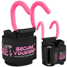 Load image into Gallery viewer, Weight Lifting Hooks with Wrist Wraps, Deadlifts & Pull-Ups (Set of 2) - Pink