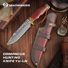 Load image into Gallery viewer, DRACHENADER 10.6" VG10 Damascus Hunting Knife, Handmade 67-Layer Fixed Blade with Horizontal Carry - Ideal Gift for Men