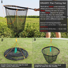 Load image into Gallery viewer, Drasry High Load-Bearing Aluminum Ring Bridge and Pier Fishing Net Landing Net Foldable Drop Net for Saltwater Freshwater Pier Fishing Baskets Net Collapsible 49.2 FT Rope(23.6 * 23.6 * 27.5 in)