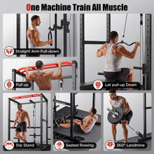 Load image into Gallery viewer, SPORTSROYALS Power Rack, Multi-Functional Power Cage, Squat Rack with Pulley System & LAT Pull Down