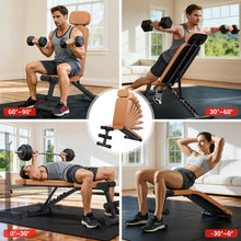 Load image into Gallery viewer, XDDIAS Workout Bench, 10 Backrests Adjustable Weight Bench with Extended Headrest, 800LBS Foldable Weight Bench for Home Gym, Incline Decline Flat Bench Compact for Small Space Training, Brown