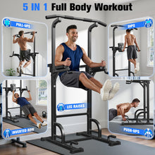 Load image into Gallery viewer, Sportsroyals Power Tower Dip Station Pull Up Bar ,Workout Equipment- Black-01