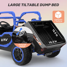 Load image into Gallery viewer, 24V 2 Seater Ride On Dump Truck, 4x75W, Max 5 Mph, EVA Tire, Kids Electric Car with Electric Dump Bed, Shovel, Music, 24V Ride On Toy, Blue