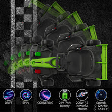 Load image into Gallery viewer, 24V Kids Ride on Go Kart, 7.5mph Variable High Speed Drifting Car, 7ah Battery 200W*2 Motors,Length Ajustable Max Load 135lbs, Green