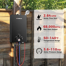 Load image into Gallery viewer, CAMPLUX Tankless Water Heater - 2.64GPMPortable Propane Heater for Off Grid, Camping,Outdoor Shower - 68,000 BTU - BW264B - Black