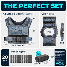 Load image into Gallery viewer, Gymnastics Power - Weighted Vest 6lb, 10lb, 12lb, 25lb, 35lb, 45lb, 60lb Removable Iron Weights for Men and Women Workout for Calisthenics and Fitness Sport Training (45 LB - Camo)