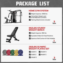 Load image into Gallery viewer, JELENS Home Gym System, 150LB Weight Stack Smith Machine -(Black, 260LBS Colored Weights Package)