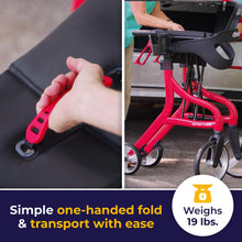Load image into Gallery viewer, Drive Medical Nitro Sprint Foldable Rollator Walker with Seat - Lightweight Support - Large Wheels - Compact Folding Design - Adjustable Comfort - Standard Size - Red