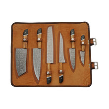 Load image into Gallery viewer, SANZ Damascus Kitchen Knife 6 Pcs - Chef Knife with Saddlewood/Micarta Handle, Full Tang Blade & Sheath - Outdoor Knife for kitchen, Camping & Outdoor uses