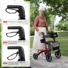 Load image into Gallery viewer, Rollator Walker for Seniors/Adults Foldable Rolling Walker with Seat 330 lbs Capacity 4 Big 8 inch Wheels Hand Grips Adjustable Height Lightweight Aluminum Walker 7205(Red)