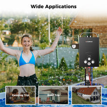 Load image into Gallery viewer, CAMPLUX Portable Water Heater,1.58 GPM Propane Water Heater Outdoor,41,000 BTU Camping Water Heater with 1.6 GPM Water Pump Pack,BW158BP60, Black