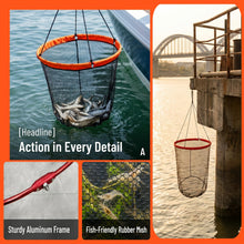 Load image into Gallery viewer, Aqwxc Foldable Bridge and Pier Fishing Landing Net - High Load-Bearing Aluminum Ring Drop Net for Saltwater Freshwater - Collapsible Basket with 50 FT Rope