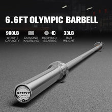 Load image into Gallery viewer, RitFit Elite 6.6ft Olympic Barbell, Robust 33lb Barbell for Weightlifting and Powerlifting, Superior Olympic Bar with Exceptional 900lbs Load Capacity, Weight Bar for 2” Standard Plates Sliver/White