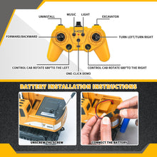 Load image into Gallery viewer, Remote Control Excavator Toys, 1: 24 Engineering Digger Truck for Boys with Metal Shovel Lights Sounds, Turns 680 Degree, 2.4 GHz Construction Toys