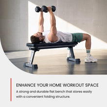 Load image into Gallery viewer, Finer Form Gym Quality Foldable Flat Bench for Multi-Purpose Weight Training and Ab Exercises - Free PDF Workout Chart Included