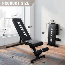 Load image into Gallery viewer, RitFit Adjustable/Foldable Utility Weight Bench for Home Gym, Weightlifting and Strength Training - Bonus Workout Poster with 35 Total Body Exercises