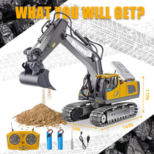 Load image into Gallery viewer, Remote Control Excavator, Toys for Boys Age 6-12, Rechargeable 11 CH RC Construction Vehicles Truck with Sound Light