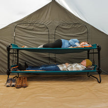 Load image into Gallery viewer, Disc-O-Bed Extra Large Portable Bunk Camping Cots with Carry Bags - Heavy-Duty Indoor or Outdoor Sleeping System, Converts to Bench or Separate Beds, 500 lb Weight Capacity Per Cot, Green