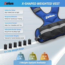 Load image into Gallery viewer, ZELUS Weighted Vest for Men and Women, Adjustable Body Weight Vest Exercise Set for Workouts, 4-10lb/11-20lb/20-32lb with 6 Ironsand Weights for Cardio Strength Training Walking Jogging, 4-10lb. Blue