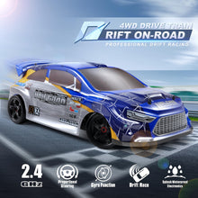 Load image into Gallery viewer, RC Drift Cars 1/18 Scale High Speed Performance with Gyro, 2.4GHz Remote Control Cars 28 KM/H RTR with 2 Rechargeable Batteries