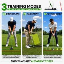 Load image into Gallery viewer, Golf Alignment Sticks Holder – Golf Swing Plane Trainer with 3 Alignment Sticks, Heavy Duty Metal Base Plate, Adjustable Golf Swing Training Aid for Swing Path, Ball Striking, Posture & Alignment
