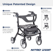 Load image into Gallery viewer, Drive Medical Nitro Sprint Foldable Rollator Walker with Seat - Lightweight Support - Large Wheels - Compact Folding Design - Adjustable Comfort - Standard Size - Black