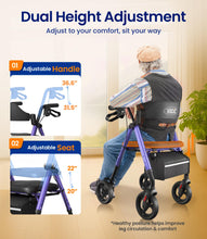 Load image into Gallery viewer, VOCIC Walkers for Seniors, Z21 Rollator Walker with Seat Supports 350lb, 8" Big Wheels for All Terrain, Ergonomic Arc Seat & 6" Ultra Backrest Foldable Walker, Dual Height Adjustment, Lightweight 2026