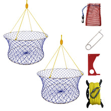Load image into Gallery viewer, Stainless Crab Ring Trap Kit 2 Sets – Stainless Crab Net with 100ft Rope, Bait Bag, Clip & Ruler – 24” Stainless Steel Two-Ring Crab Trap for Dock & Pier Crabbing – Complete Recreational Crabbing Gear