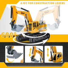 Load image into Gallery viewer, Remote Control Excavator Toys, 1: 24 Engineering Digger Truck for Boys with Metal Shovel Lights Sounds, Turns 680 Degree, 2.4 GHz Construction Toys