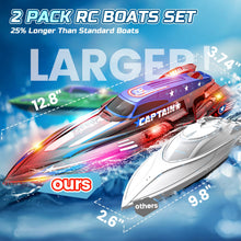 Load image into Gallery viewer, 2 Pack 13 inch Remote Control Boat for Kids, 4 Batteries, 2.4Ghz RC Racing Boat with LED Lights for Pools and Lakes, Summer Water