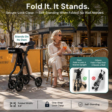 Load image into Gallery viewer, StepPilot Zero Wobble Rollator Walker with Seat for Seniors, 350lb Capacity, 18" Extra Wide Seat, 8" Wheels & Dual Brake, One-Hand Folds to 9.6", 7-Level Handle Adjustable, Cup Holder & Cane Clip