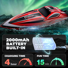 Load image into Gallery viewer, RC Boat, 16 inch Big Brushless Remote Control Boat for Adults and Kids, 55 KPH Large Fast RC Speed Boats with 2000mAh Battery, Red