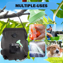 Load image into Gallery viewer, KIPIDA Solar Shower Bag,5 gallons/20L Solar Heating Camping Shower Bag with Removable Hose and On-Off Switchable Shower Head for Camping Beach Swimming Outdoor Traveling Hiking (Black)