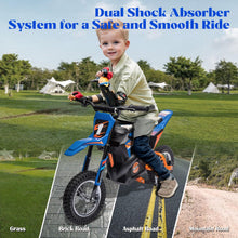 Load image into Gallery viewer, 24V 7AH Kids Ride on Dirt Bike, 250W Strong Motor 13.6MPH Fast Speed Electric Off-Road Motorcycle, Blue