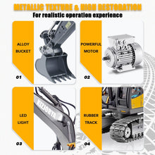 Load image into Gallery viewer, Remote Control Excavator, Toys for Boys Age 6-12, Rechargeable 11 CH RC Construction Vehicles Truck with Sound Light