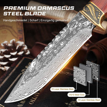 Load image into Gallery viewer, DRACHENADER 10.6" VG10 Damascus Hunting Knife, Handmade 67-Layer Fixed Blade with Horizontal Carry - Ideal Gift for Men