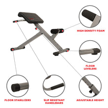 Load image into Gallery viewer, Sunny Health & Fitness 45-Degree Hyperextension Roman Chair with Adjustable Height and Back, Glute, Hamstring, and Ab Workouts Foldable Sit Up Gym Bench for Home, Gray - SF-BH6629
