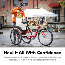 Load image into Gallery viewer, Meridian Deluxe Adult Tricycle Bike, Men and Women Three Wheel Beach Cruiser, 26-Inch Wheels, Red