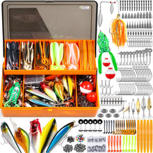 Load image into Gallery viewer, PLUSINNO 404 PCS Fishing Lures, Upgrade XL Fishing Tackle Box with Tackle Included, Crankbaits, Hooks, Weights, Other Accessories, Fishing Lure Bait Gear Equipment Kit Gift for Men Freshwater Bass