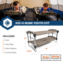 Load image into Gallery viewer, Disc-O-Bed Youth Double Cot Kid-O-Bunk, Modular for Bunk Beds, Dual Cots, or Bench with 2 Carry Bags for Portable Transport, Tan