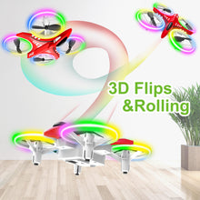 Load image into Gallery viewer, Dwi Dowellin 4.9 Inch Mini Drone for Kids Crash Proof LED Lights One Key Take Off Landing Flips RC Remote Control Small Drones Toys for Beginners Boys and Girls Adults Nano Quadcopter, Red