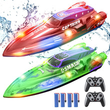 Load image into Gallery viewer, 2 Pack 13 inch Remote Control Boat for Kids, 4 Batteries, 2.4Ghz RC Racing Boat with LED Lights for Pools and Lakes, Summer Water